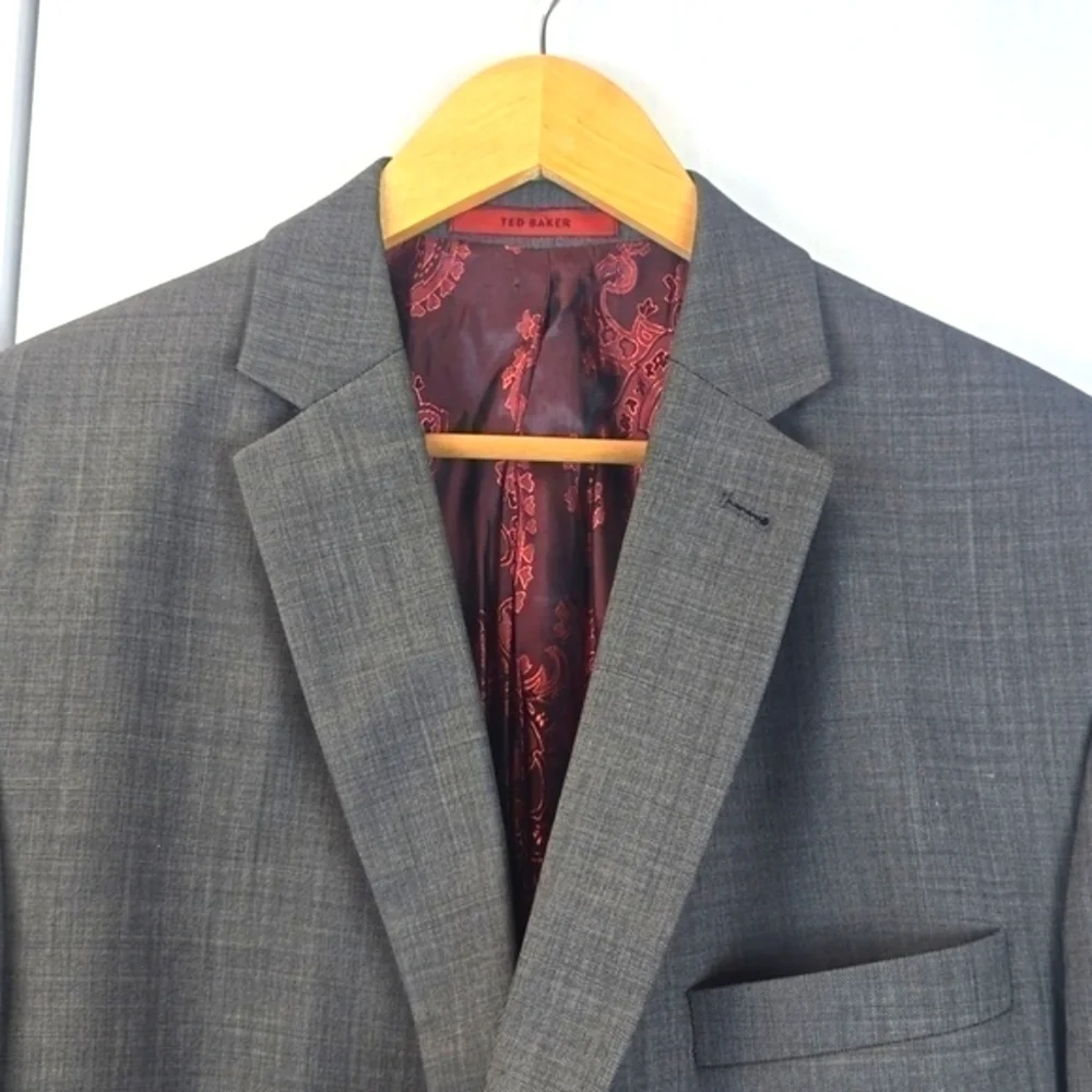 Ted Baker| Mens Gray Suit Coat/Jacket Endurance Wool Neutral Preppy Sz.46R - Picture 3 of 13